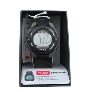 Timex Mens Expedition Digital Watch‎ Black Green Fabric Leather Water Resistant